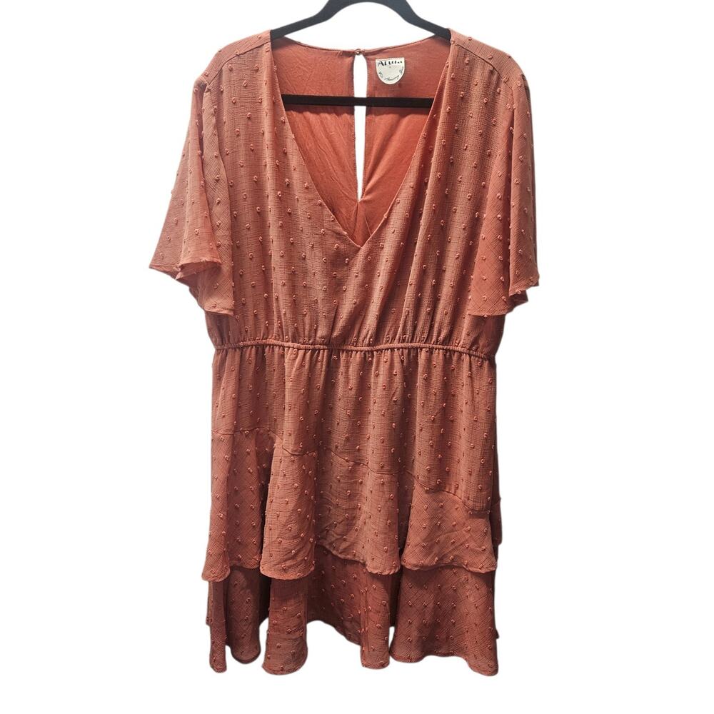 Arula Swiss Dot Tiered Mini Dress Ruffle Plus Size 1X Rust Cottage Coquette